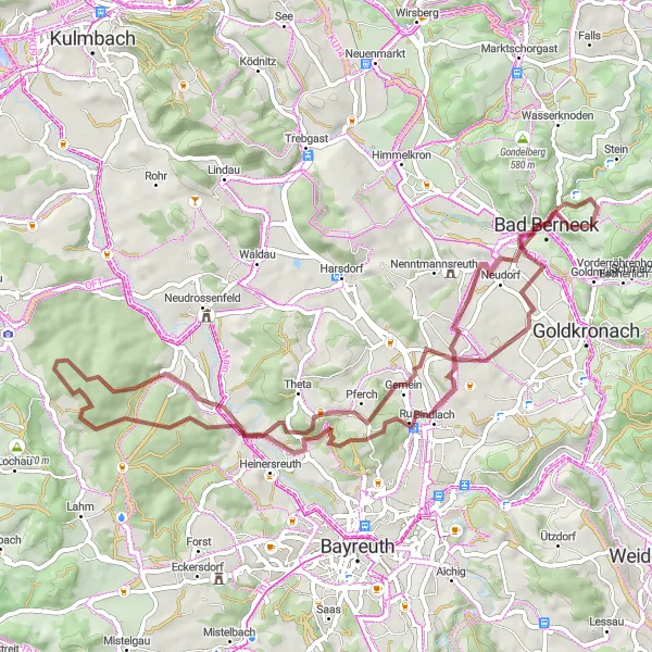 Map miniature of "Unterwaiz Gravel Exploration" cycling inspiration in Oberfranken, Germany. Generated by Tarmacs.app cycling route planner