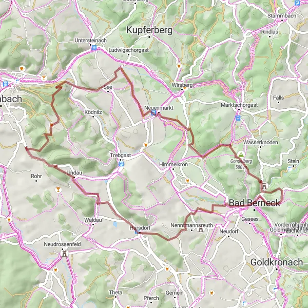 Map miniature of "Gravel Adventure in Fichtelgebirge" cycling inspiration in Oberfranken, Germany. Generated by Tarmacs.app cycling route planner