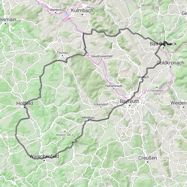 Map miniature of "Lindenfels Road Adventure" cycling inspiration in Oberfranken, Germany. Generated by Tarmacs.app cycling route planner