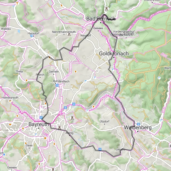Map miniature of "Panoramic Tour" cycling inspiration in Oberfranken, Germany. Generated by Tarmacs.app cycling route planner