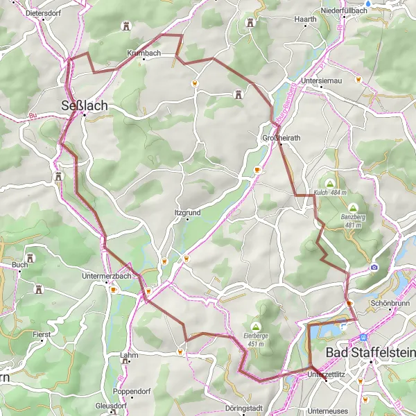 Map miniature of "Historical Gravel Route" cycling inspiration in Oberfranken, Germany. Generated by Tarmacs.app cycling route planner