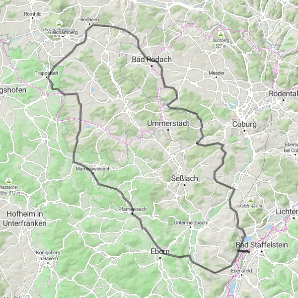 Karten-Miniaturansicht der Radinspiration "Langstreckentour von Ummersberg nach Elch" in Oberfranken, Germany. Erstellt vom Tarmacs.app-Routenplaner für Radtouren