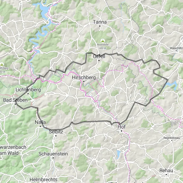 Karten-Miniaturansicht der Radinspiration "Höhenmeter und weite Strecken" in Oberfranken, Germany. Erstellt vom Tarmacs.app-Routenplaner für Radtouren