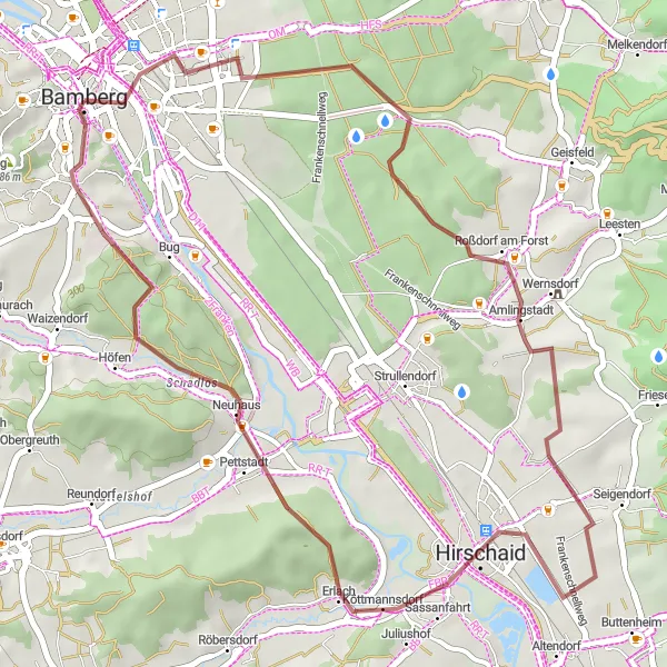 Map miniature of "Scenic Gravel Ride" cycling inspiration in Oberfranken, Germany. Generated by Tarmacs.app cycling route planner