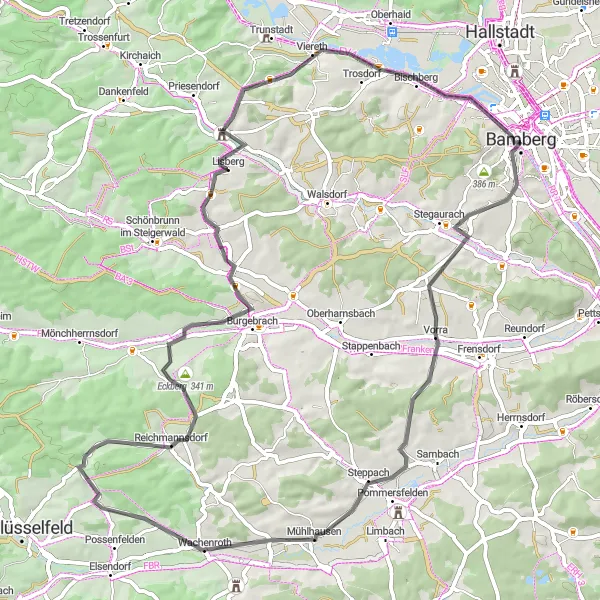 Map miniature of "Stolzenroth and Reichmannsdorf Loop" cycling inspiration in Oberfranken, Germany. Generated by Tarmacs.app cycling route planner