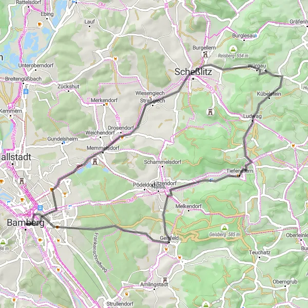 Karten-Miniaturansicht der Radinspiration "Rund um Memmelsdorf" in Oberfranken, Germany. Erstellt vom Tarmacs.app-Routenplaner für Radtouren