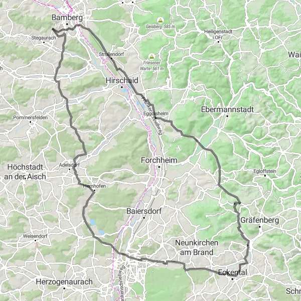 Map miniature of "Countryside Adventure" cycling inspiration in Oberfranken, Germany. Generated by Tarmacs.app cycling route planner
