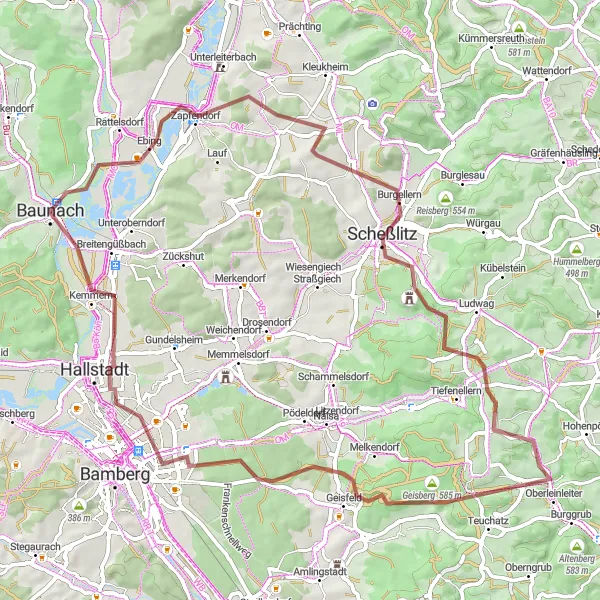 Map miniature of "Scenic Gravel Ride" cycling inspiration in Oberfranken, Germany. Generated by Tarmacs.app cycling route planner