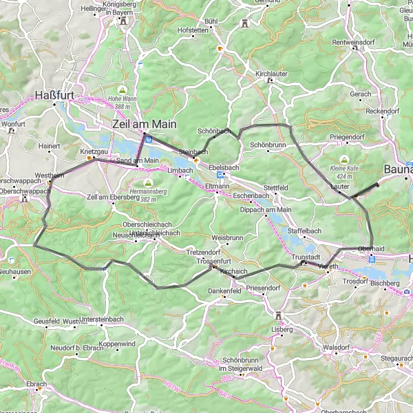 Karten-Miniaturansicht der Radinspiration "Main-Fränkische-Tour Oberhaid-Zeil am Main" in Oberfranken, Germany. Erstellt vom Tarmacs.app-Routenplaner für Radtouren