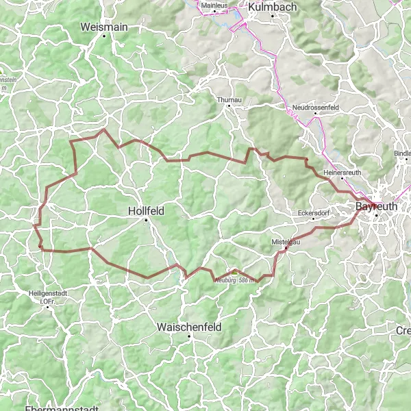 Karten-Miniaturansicht der Radinspiration "Bergtouren und Burgruinen" in Oberfranken, Germany. Erstellt vom Tarmacs.app-Routenplaner für Radtouren