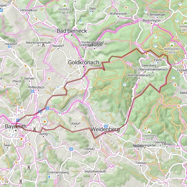 Map miniature of "Historical Gravel Adventure: Atop the Crowned Cliffs" cycling inspiration in Oberfranken, Germany. Generated by Tarmacs.app cycling route planner