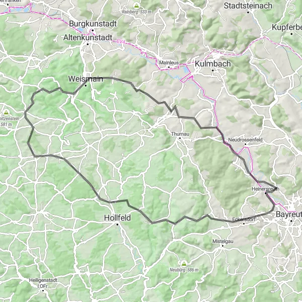 Karten-Miniaturansicht der Radinspiration "Bayreuth - Obermain Round-Trip" in Oberfranken, Germany. Erstellt vom Tarmacs.app-Routenplaner für Radtouren