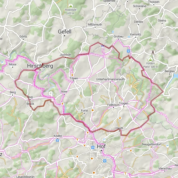 Map miniature of "Gravel Adventure" cycling inspiration in Oberfranken, Germany. Generated by Tarmacs.app cycling route planner