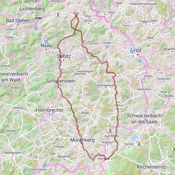 Map miniature of "Hidden Gems of Upper Franconia" cycling inspiration in Oberfranken, Germany. Generated by Tarmacs.app cycling route planner