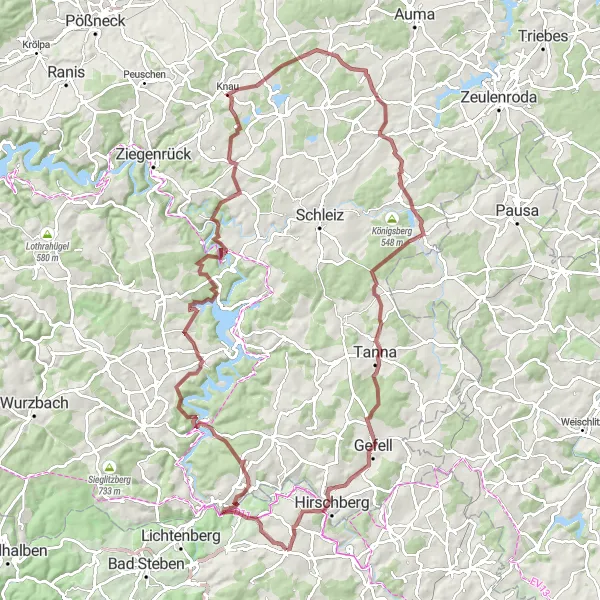 Map miniature of "The Gravel Adventure" cycling inspiration in Oberfranken, Germany. Generated by Tarmacs.app cycling route planner