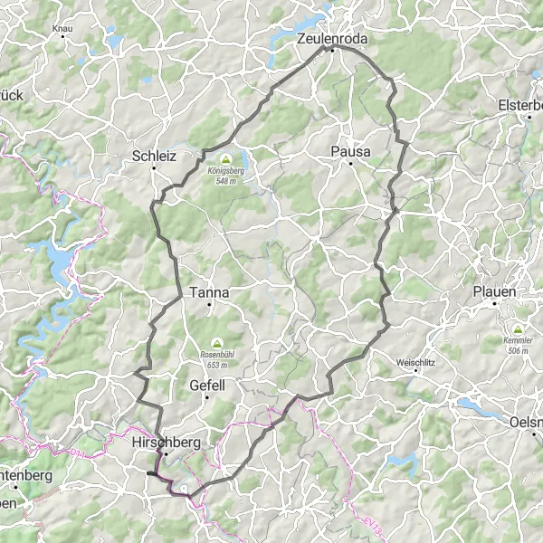 Map miniature of "Challenging Mountain Route" cycling inspiration in Oberfranken, Germany. Generated by Tarmacs.app cycling route planner