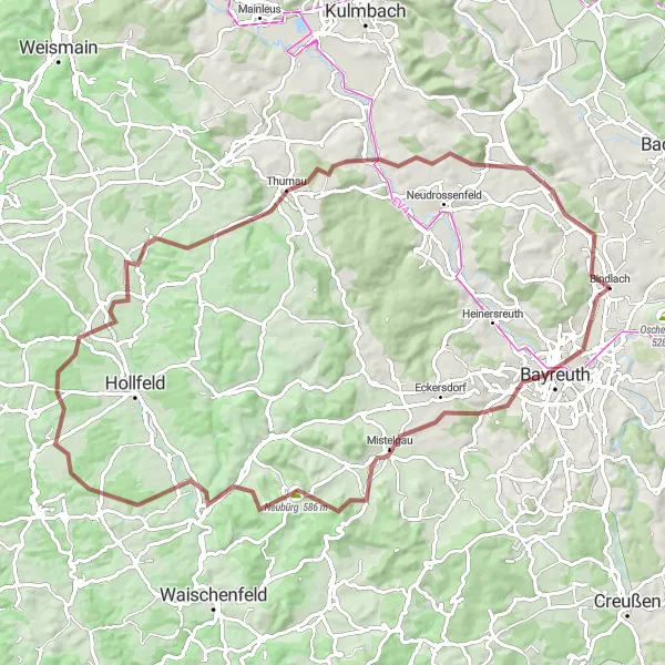 Karten-Miniaturansicht der Radinspiration "Gravel-Abenteuer durch Oberfranken" in Oberfranken, Germany. Erstellt vom Tarmacs.app-Routenplaner für Radtouren