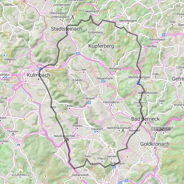 Map miniature of "Bindlach Road Loop" cycling inspiration in Oberfranken, Germany. Generated by Tarmacs.app cycling route planner