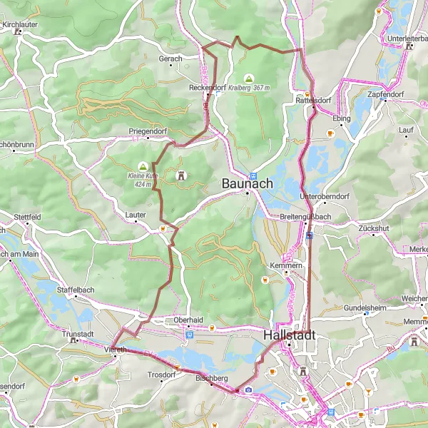 Karten-Miniaturansicht der Radinspiration "Bischberg - Hallstadt Route" in Oberfranken, Germany. Erstellt vom Tarmacs.app-Routenplaner für Radtouren