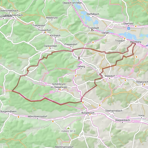 Map miniature of "Charming Villages and Countryside" cycling inspiration in Oberfranken, Germany. Generated by Tarmacs.app cycling route planner