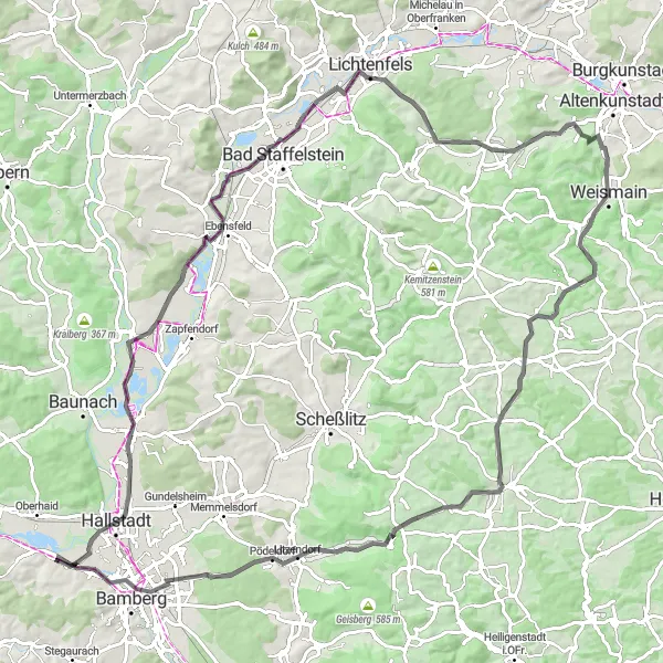 Map miniature of "Historic Route to Rudolf Alexander" cycling inspiration in Oberfranken, Germany. Generated by Tarmacs.app cycling route planner