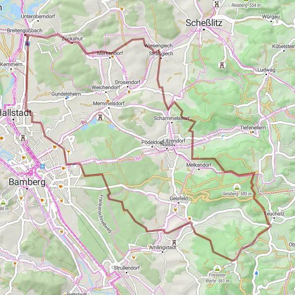 Karten-Miniaturansicht der Radinspiration "Erkundungstour: Breitengüßbach - Roßdorf am Forst" in Oberfranken, Germany. Erstellt vom Tarmacs.app-Routenplaner für Radtouren