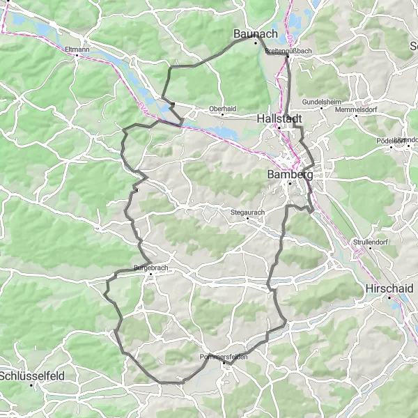 Karten-Miniaturansicht der Radinspiration "Rundtour von Breitengüßbach nach Hallstadt und zurück (Straße)" in Oberfranken, Germany. Erstellt vom Tarmacs.app-Routenplaner für Radtouren