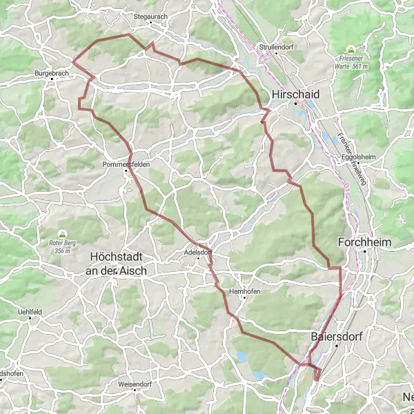 Map miniature of "Scenic Gravel Adventure" cycling inspiration in Oberfranken, Germany. Generated by Tarmacs.app cycling route planner