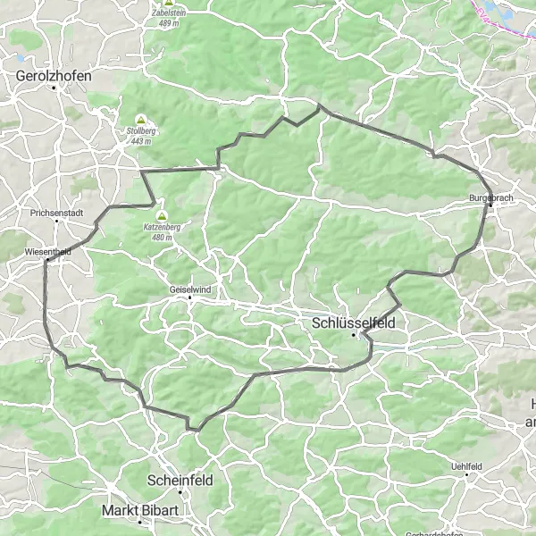 Karten-Miniaturansicht der Radinspiration "Entdeckungstour durch den Steigerwald" in Oberfranken, Germany. Erstellt vom Tarmacs.app-Routenplaner für Radtouren