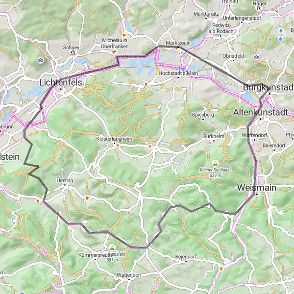 Map miniature of "Altenkunstadt Loop" cycling inspiration in Oberfranken, Germany. Generated by Tarmacs.app cycling route planner