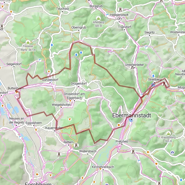 Map miniature of "Gravel Adventure" cycling inspiration in Oberfranken, Germany. Generated by Tarmacs.app cycling route planner