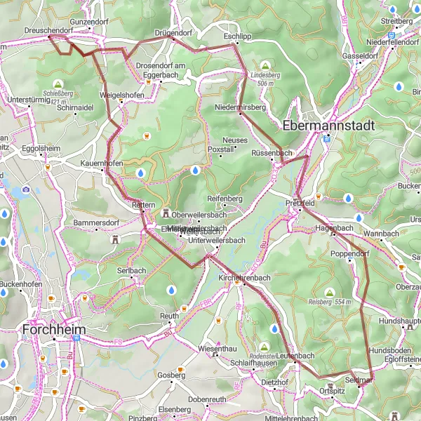 Map miniature of "The Lindesberg Loop" cycling inspiration in Oberfranken, Germany. Generated by Tarmacs.app cycling route planner