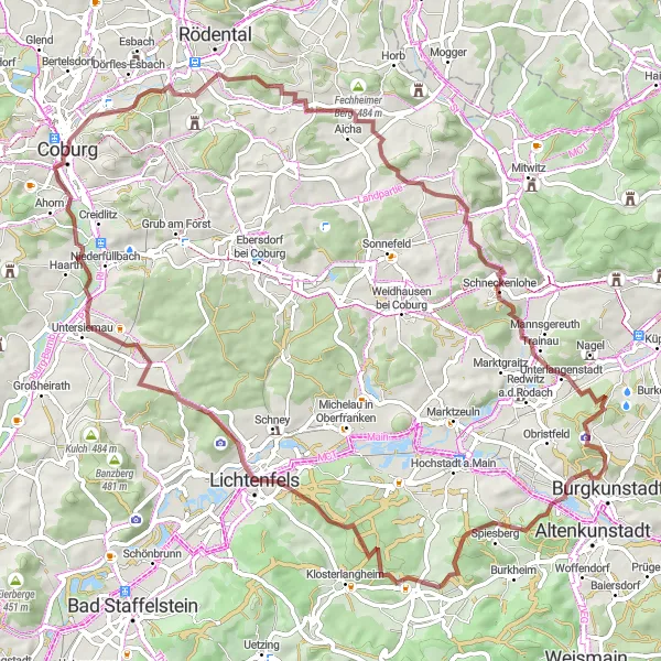 Map miniature of "Glorious Gravel Journey" cycling inspiration in Oberfranken, Germany. Generated by Tarmacs.app cycling route planner