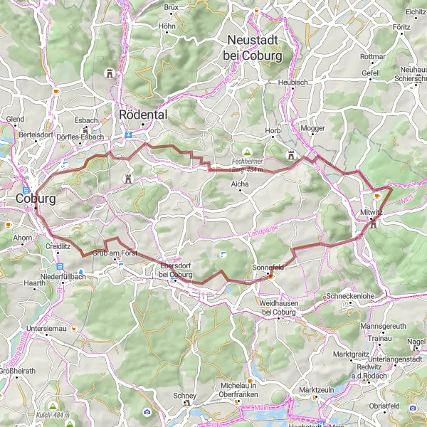 Map miniature of "Scenic Gravel Escape" cycling inspiration in Oberfranken, Germany. Generated by Tarmacs.app cycling route planner