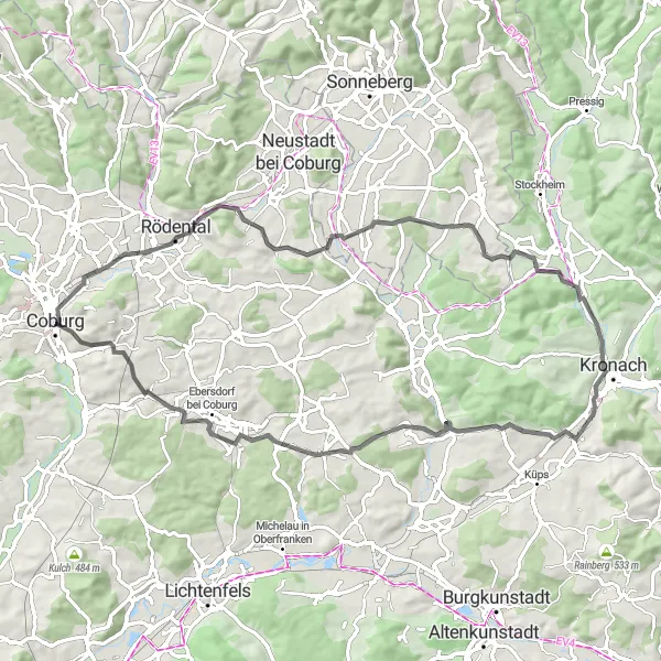 Map miniature of "Road Cycling Adventure" cycling inspiration in Oberfranken, Germany. Generated by Tarmacs.app cycling route planner