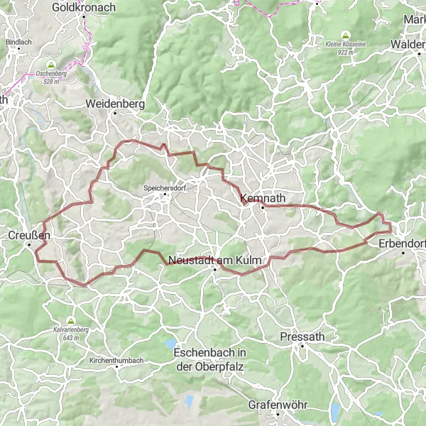 Karten-Miniaturansicht der Radinspiration "Hügel und Kulm Erkundung" in Oberfranken, Germany. Erstellt vom Tarmacs.app-Routenplaner für Radtouren