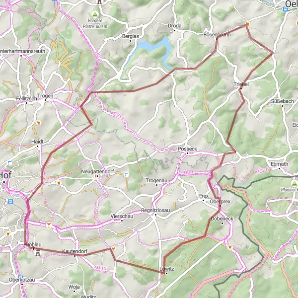 Map miniature of "The Gravel Delight" cycling inspiration in Oberfranken, Germany. Generated by Tarmacs.app cycling route planner