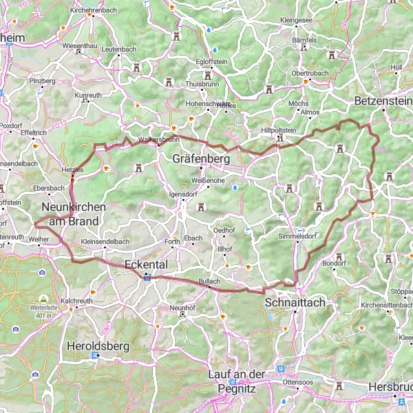 Map miniature of "Hetzles Hill Challenge" cycling inspiration in Oberfranken, Germany. Generated by Tarmacs.app cycling route planner