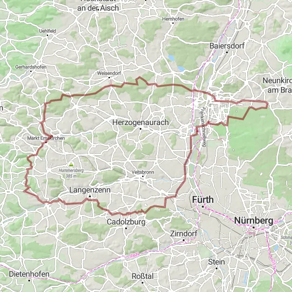 Map miniature of "Gravel Paradise" cycling inspiration in Oberfranken, Germany. Generated by Tarmacs.app cycling route planner