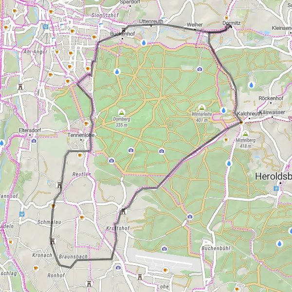 Map miniature of "Nature and Serenity" cycling inspiration in Oberfranken, Germany. Generated by Tarmacs.app cycling route planner