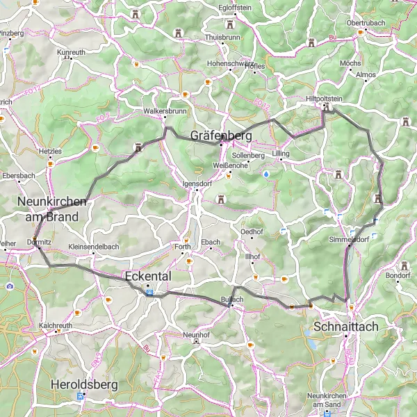 Karten-Miniaturansicht der Radinspiration "Rundtour durch Oberfranken" in Oberfranken, Germany. Erstellt vom Tarmacs.app-Routenplaner für Radtouren