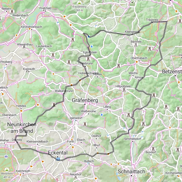 Map miniature of "Neunkirchen am Brand Circuit" cycling inspiration in Oberfranken, Germany. Generated by Tarmacs.app cycling route planner