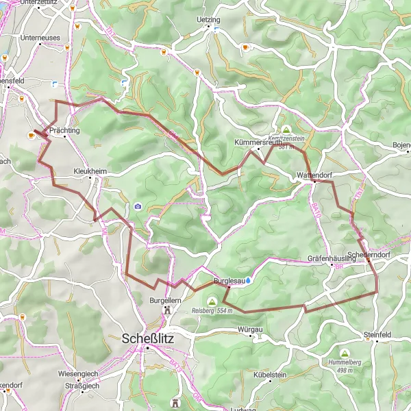 Karten-Miniaturansicht der Radinspiration "Kleine Runde ab Ebensfeld durch die Natur" in Oberfranken, Germany. Erstellt vom Tarmacs.app-Routenplaner für Radtouren