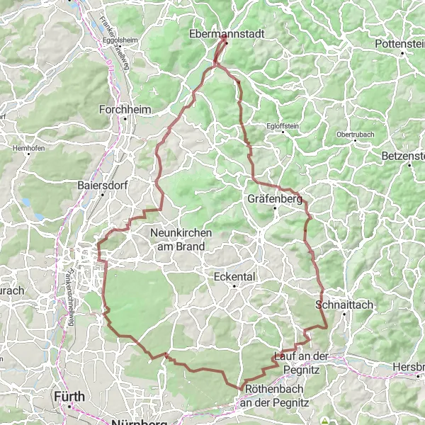Karten-Miniaturansicht der Radinspiration "Gravel-Tour durch Oberfranken" in Oberfranken, Germany. Erstellt vom Tarmacs.app-Routenplaner für Radtouren
