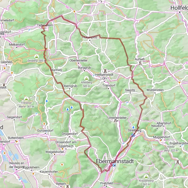 Map miniature of "Gravel Adventure" cycling inspiration in Oberfranken, Germany. Generated by Tarmacs.app cycling route planner