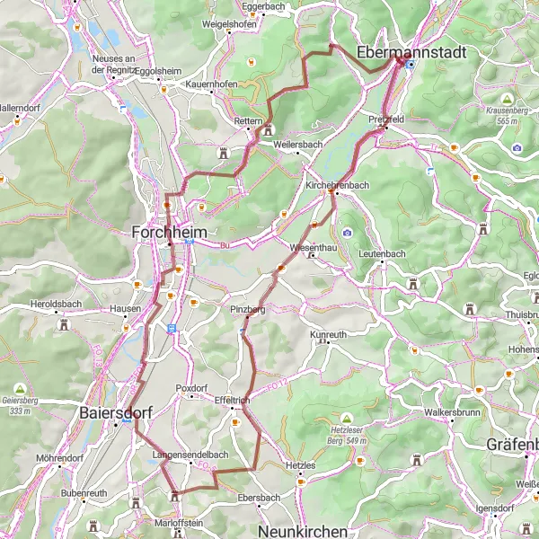 Karten-Miniaturansicht der Radinspiration "Gravelroute mit atemberaubenden Aussichten" in Oberfranken, Germany. Erstellt vom Tarmacs.app-Routenplaner für Radtouren