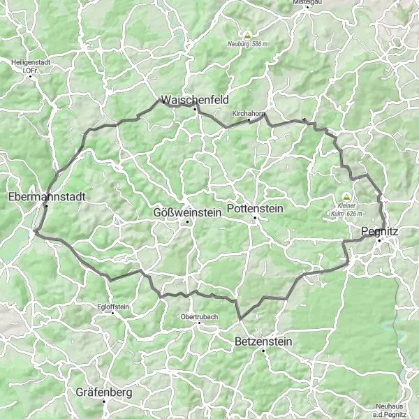 Map miniature of "The Franconian Challenge" cycling inspiration in Oberfranken, Germany. Generated by Tarmacs.app cycling route planner