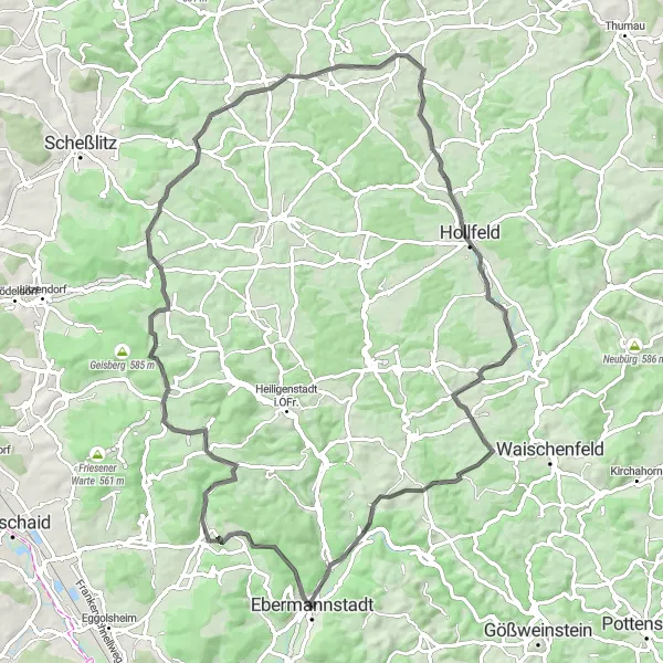 Karten-Miniaturansicht der Radinspiration "Straßentour nach Ebermannstadt" in Oberfranken, Germany. Erstellt vom Tarmacs.app-Routenplaner für Radtouren