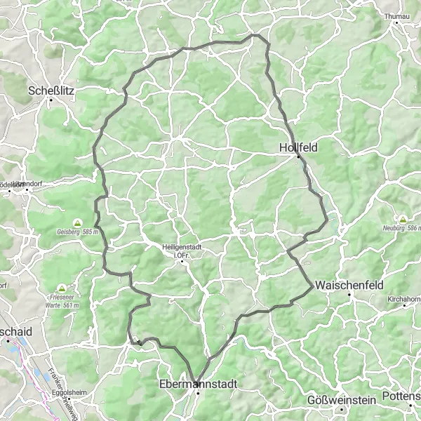 Map miniature of "Scenic Road Tour" cycling inspiration in Oberfranken, Germany. Generated by Tarmacs.app cycling route planner