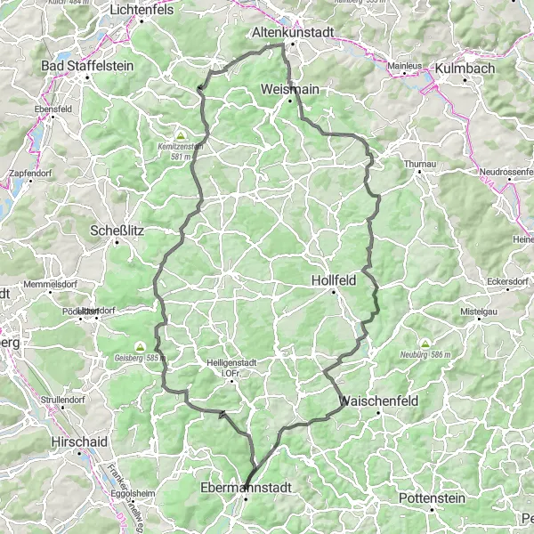 Karten-Miniaturansicht der Radinspiration "Road Radtour von Ebermannstadt" in Oberfranken, Germany. Erstellt vom Tarmacs.app-Routenplaner für Radtouren